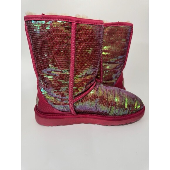 Ugg Classic Short Sparkles Roseclay Pink Sequined Shearling Women's Boots 8 - Picture 10 of 15